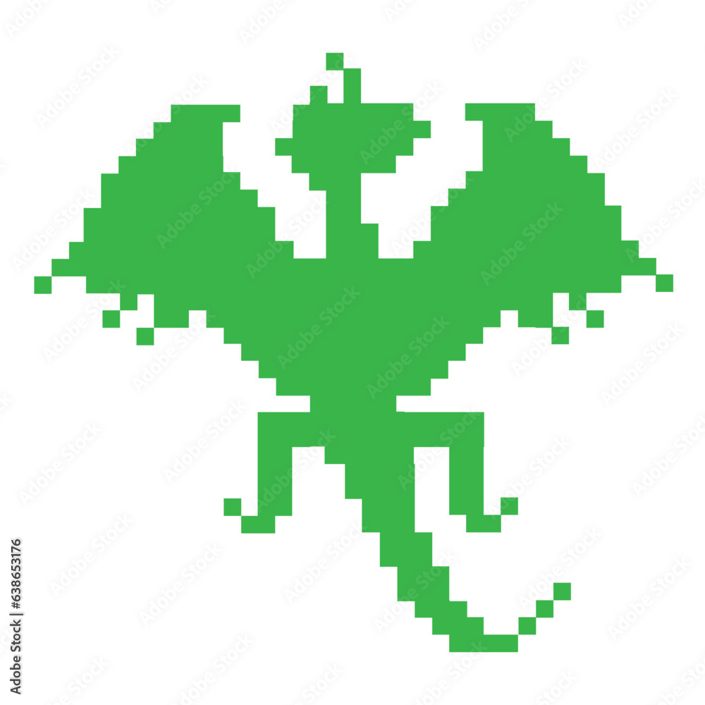 Green pixel silhouette of asian symbol dragon isolated on white. For celebrating chinese new year 2024, greeting card, baby bedding pillow, embroidery, package. Vector illustration