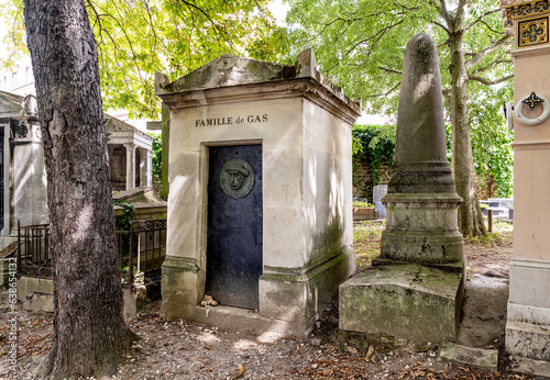 Grave of French painter Edgar Degas, in the monumental Montmartre Cemetery, built in early 19th century, Montmartre district, where many famous artists are buried.