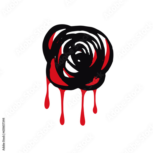 Halloween bloody rose as design element. Hand drawn digital illustration. Isolated on white background.