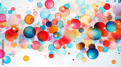 abstract illustration of bright multicolored bubbles of circles on a white background. Banner for a children's holiday. Raster image.