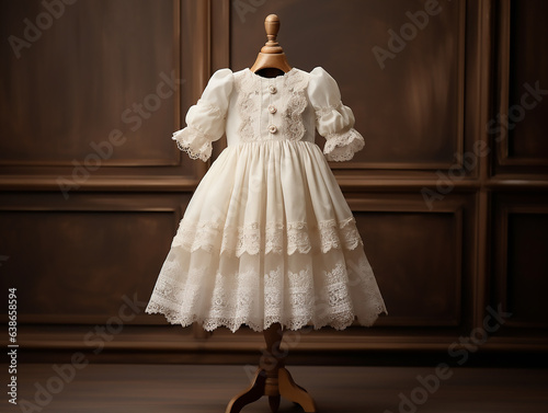 beautiful lace dress for a little girl in retro style. Vintage baby dress. Clothes for christening.