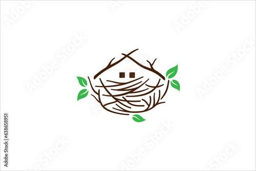Bird's nest logo design, house vector template design