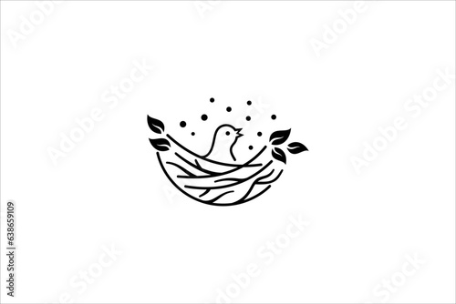 natural bird's nest icon logo with beautiful roots and leaves symbols.
