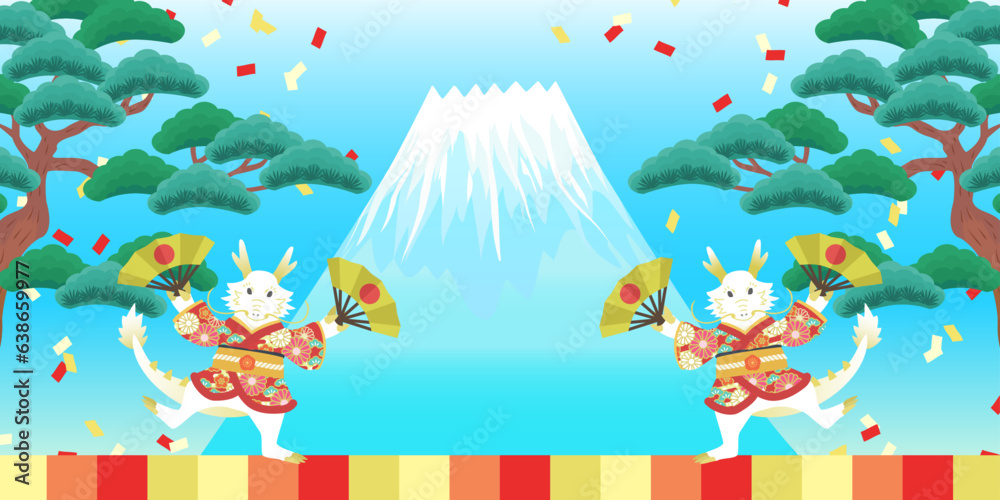 和風 辰の背景 松 富士山 バナー コピースペース ( 1:2 文字なし ) 和風 辰の背景 松 富士山 バナー コピースペース ( 1:2 文字なし )