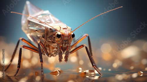 A triangularshaped microscopic insect with silver antennae and a patterned brown exoskeleton on its back. The insect is just ly visible to the d eye its delicate © Justlight