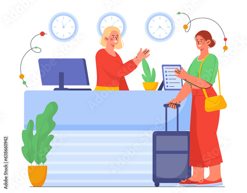Check into hotel vector concept