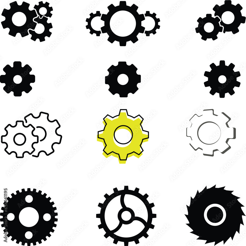Gear icon set. Vector transmission cog wheels and gears isolated on white background Gear icon set. Vector transmission cog wheels and gears isolated on white background