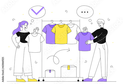 People choose clothes vector line