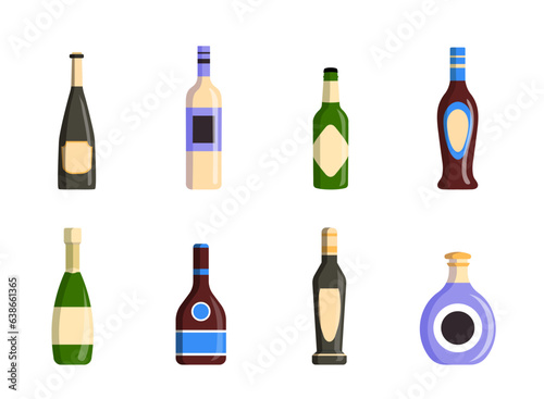 Set of alcoholic bottles vector