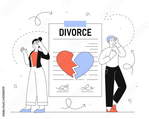 Family with divorce vector line concept