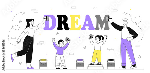 People drawing dreams vector line