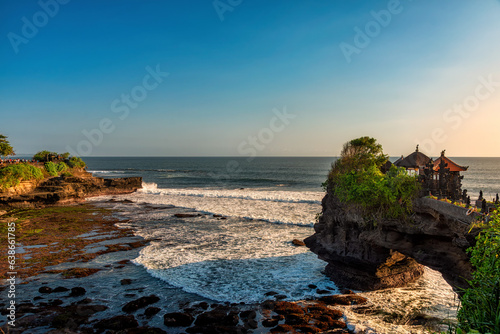 Pura Batu Bolong is the traditional Balinese temple located on a rocky, in the Tanah Lot area, Bali, Indonesia.