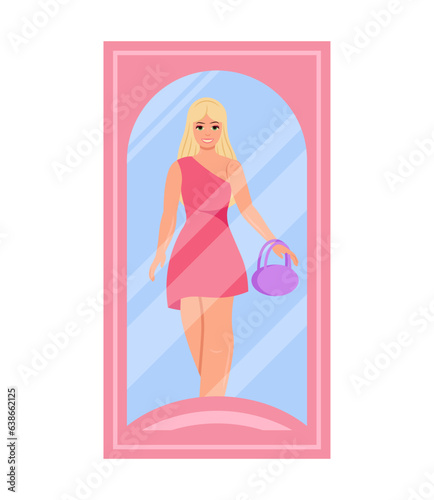 Pretty Doll. Barbiecore Aesthetic. Vector Illustration In Flat Style