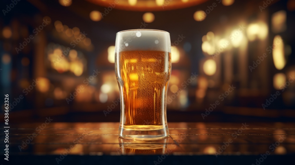 Refreshing Indulgence: Large Glass of Very Cold Beer on a Highly Detailed Bar Refreshing Indulgence: Large Glass of Very Cold Beer on a Highly Detailed Bar