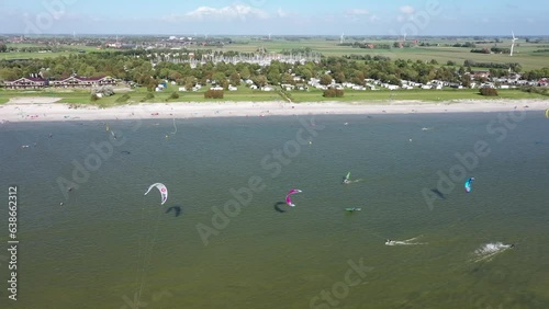 Aerial from kite surfing at the IJsselmeer in the Netherlands photo