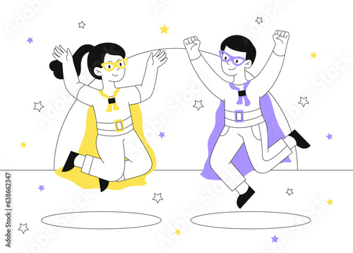 Superheroes kids vector line concept