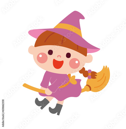 ハロウィンで魔女の仮装をしている女の子のイラスト