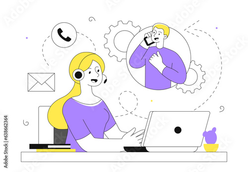 Man with support service vector line concept