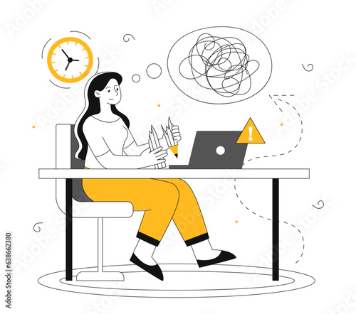 Surprised woman at workplace vector line concept