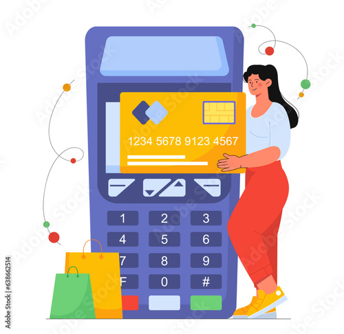 Woman with atm terminal vector concept