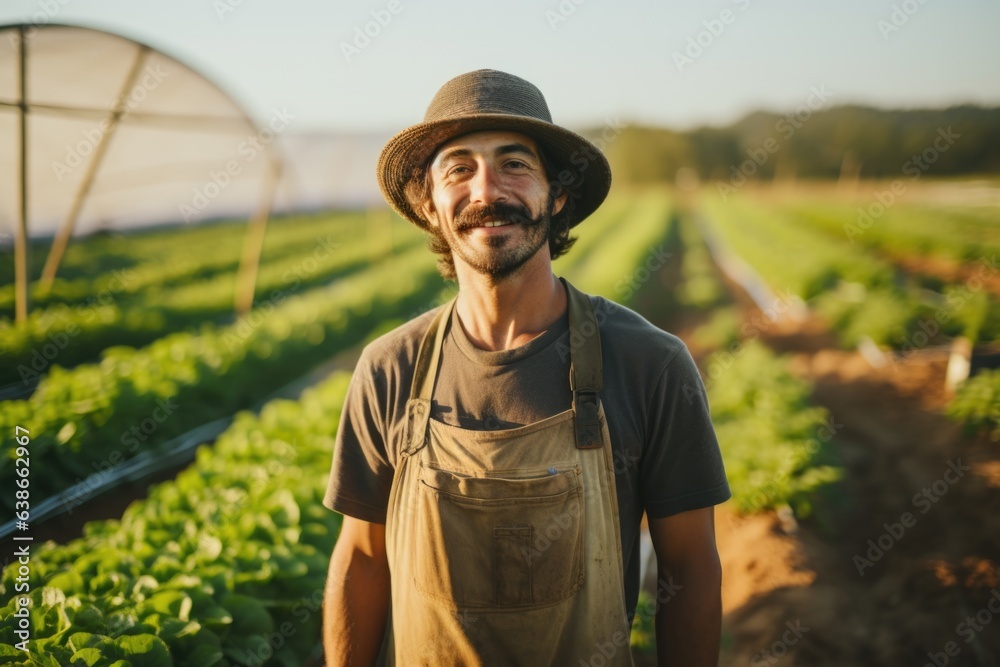 Portrait of a young caucasian man working on an organic farm