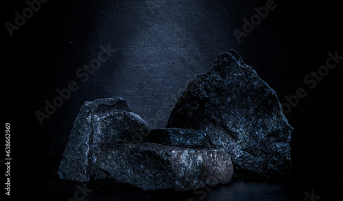 podium stones.black stones on dark gray background for podium product presentation