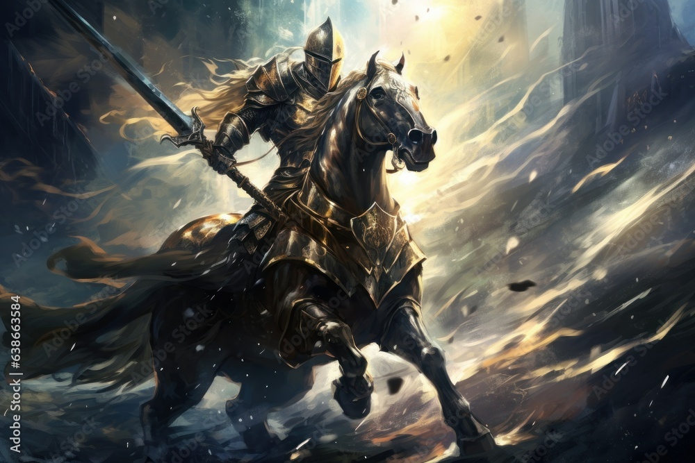 Steadfast Courage: The Knight on Horseback
 - obrazy, fototapety, plakaty 