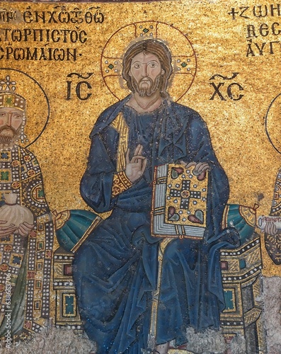 Christ enthroned, flanked by  Constantine IX Monomachus photo