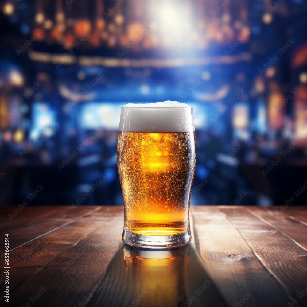 Large Glass of Very Cold Beer on a Highly Detailed Bar Large Glass of Very Cold Beer on a Highly Detailed Bar
