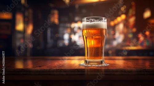 Large Glass of Very Cold Beer on a Highly Detailed Bar