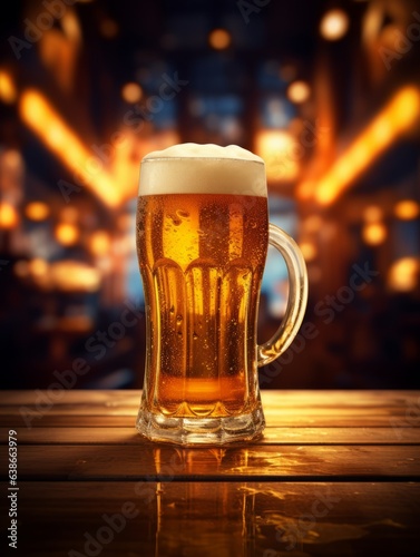 Large Glass of Very Cold Beer on a Highly Detailed Bar