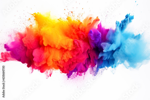Colorful dust power falling over white background, color palettes, rainbow powder on white background, chalky, cross processing, vibrant. Rainbow powder color splash on white. 