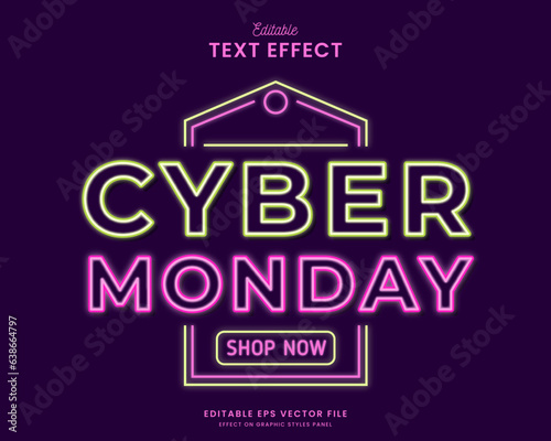 decorative editable neon glow cyber monday text effect vector design