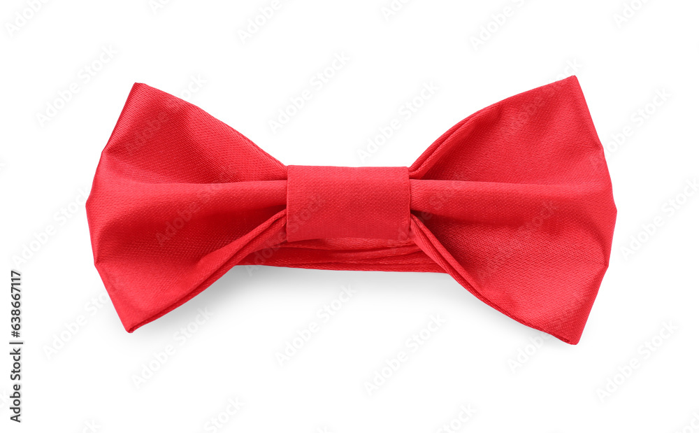 Stylish red bow tie on white background