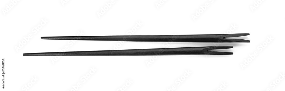 Pair of black chopsticks isolated on white, top view Pair of black chopsticks isolated on white, top view