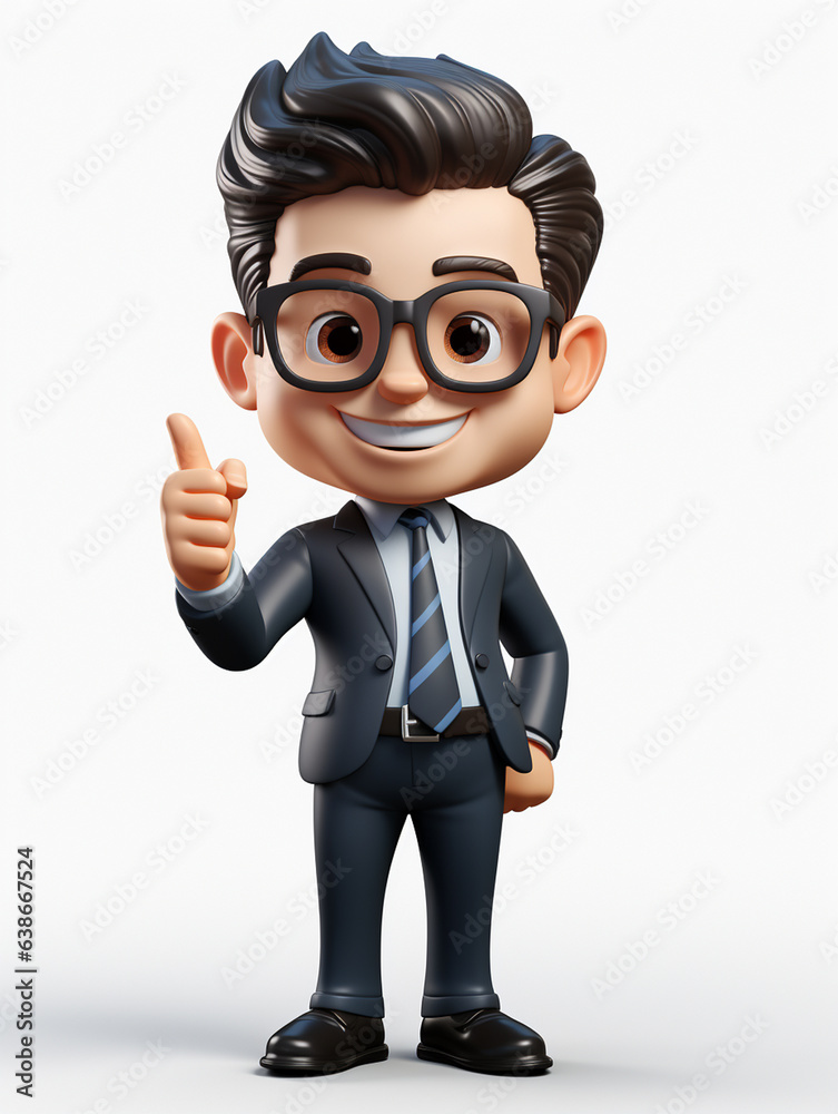 a happy 3d business man on transparent white background