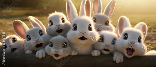 Pretty Bunnies in a Cartoon Style Looking at the Camera.