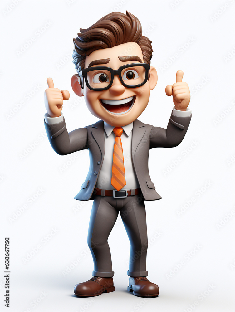 a happy 3d business man on transparent white background