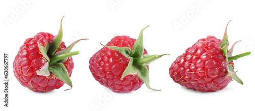 Fototapeta Naklejka Na Ścianę i Meble -  Set with fresh ripe raspberries isolated on white