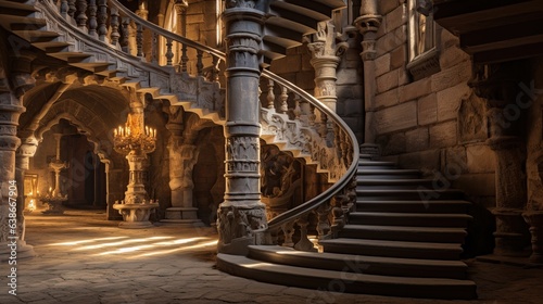 Amazing Interior Desing of an Historic Castle made of Bricks with, in the middle, a Big Spiral Stair.