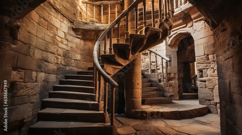 Amazing Interior Desing of an Historic Castle made of Bricks with  in the middle  a Big Spiral Stair.