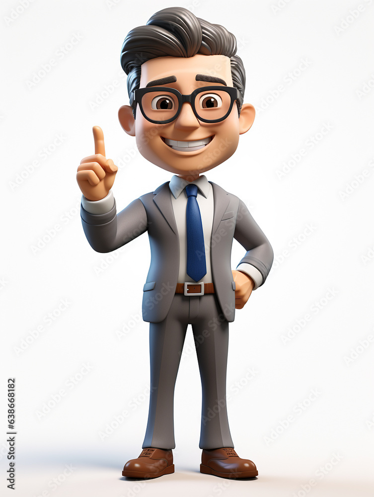 a happy 3d business man on transparent white background