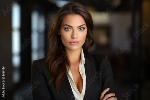 Confident Business Woman in a Chic Khaki Sleeveless Dress Exuding Professionalism and Style