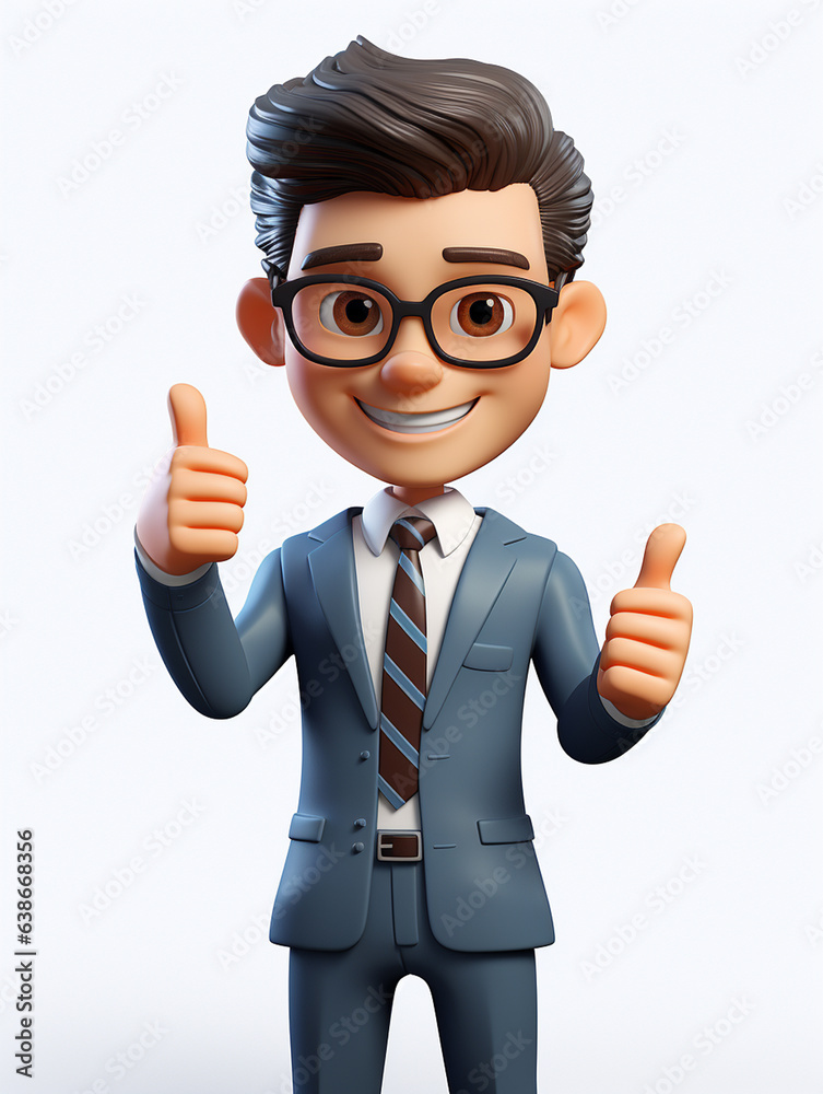 a happy 3d business man on transparent white background