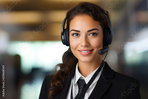 Captivating Portrait of a Confident and Professional Female Customer Service Representative, Exuding Warmth and Expertise