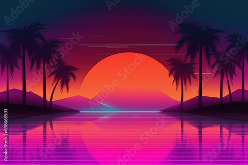 Abstract geometric pool party background with colorful neon lines. Summer light music show scene