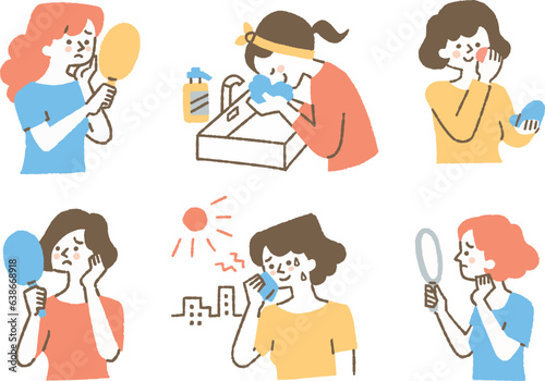 お肌の調子を気にしている女性のセット_色