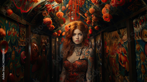 Redhead Model Covered in Tattoos