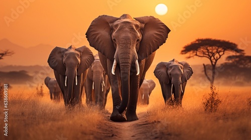 Serene Scene of Elephants Walking Through Dry Grassland Generative AI © Saim Art