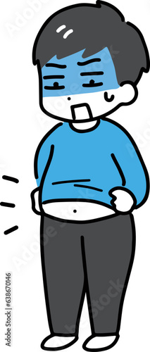 肥満体型にショックを受けている私服男性